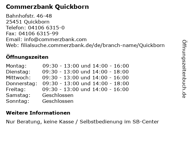 ᐅ Offnungszeiten Commerzbank Quickborn Bahnhofstr 46 48 In Quickborn
