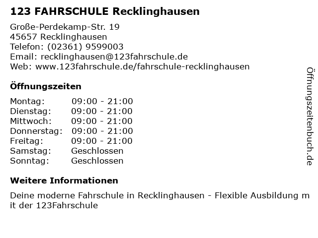 ᐅ Offnungszeiten 123fahrschule Grosse Perdekamp Strasse 19 In Recklinghausen