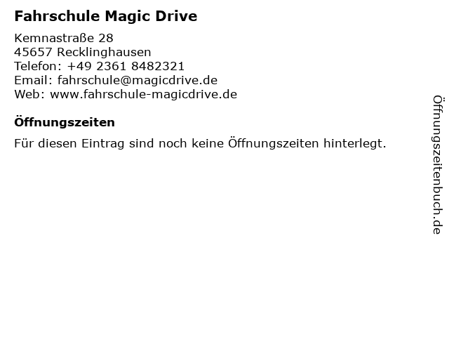 ᐅ Offnungszeiten Fahrschule Magic Drive Kemnastrasse 28 In Recklinghausen