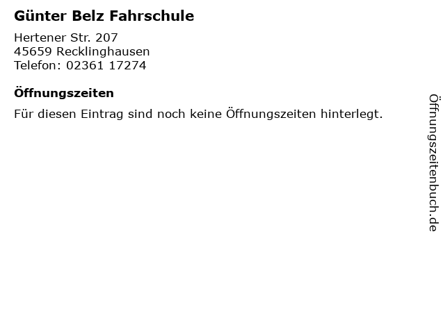 ᐅ Offnungszeiten Gunter Belz Fahrschule Hertener Str 7 In Recklinghausen