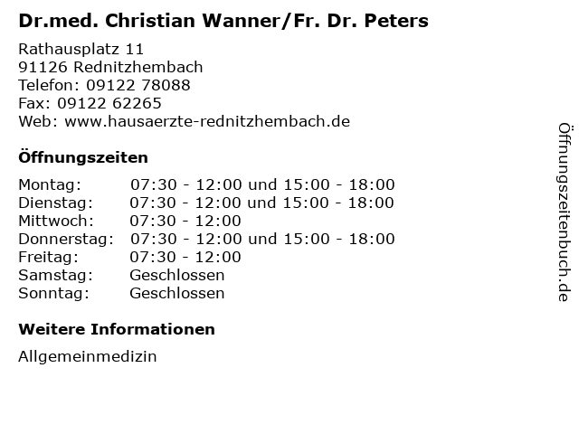 á… Offnungszeiten Dr Med Christian Wanner Fr Dr Peters Rathausplatz 11 In Rednitzhembach