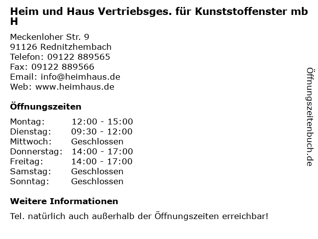 ᐅ Offnungszeiten Heim Und Haus Vertriebsges Fur