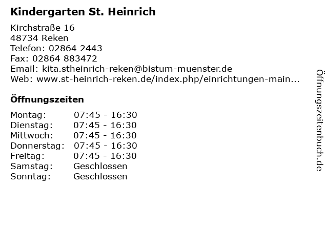 ᐅ Offnungszeiten Kindergarten St Heinrich Kirchstrasse 16 In