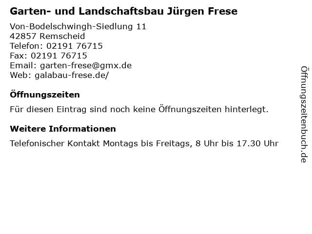 ᐅ Offnungszeiten Garten Und Landschaftsbau Jurgen Frese Von