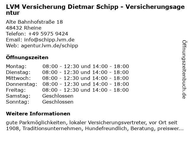 ᐅ Offnungszeiten Lvm Versicherungsagentur Dietmar Schipp Burozeiten Alte Bahnhofstr 18 In Rheine