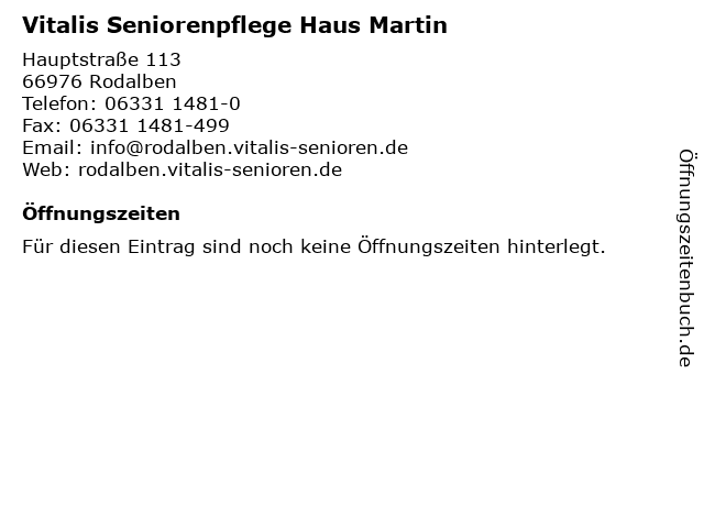 ᐅ Offnungszeiten Vitalis Seniorenpflege Haus Martin