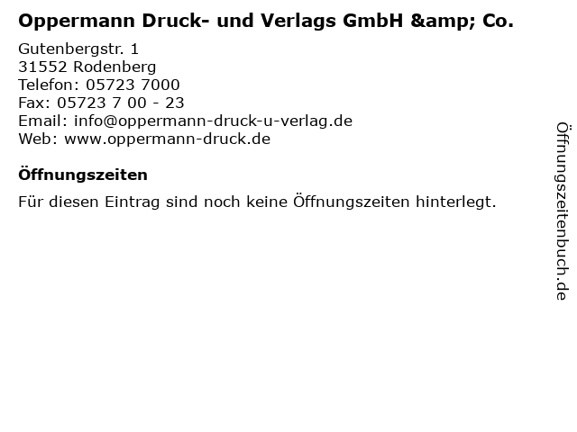 ᐅ Offnungszeiten Oppermann Druck Und Verlags Gmbh Co Gutenbergstr 1 In Rodenberg