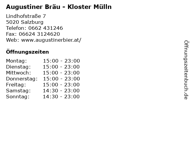 ᐅ Offnungszeiten Augustiner Brau Kloster Mulln Lindhofstrasse 7 In Salzburg