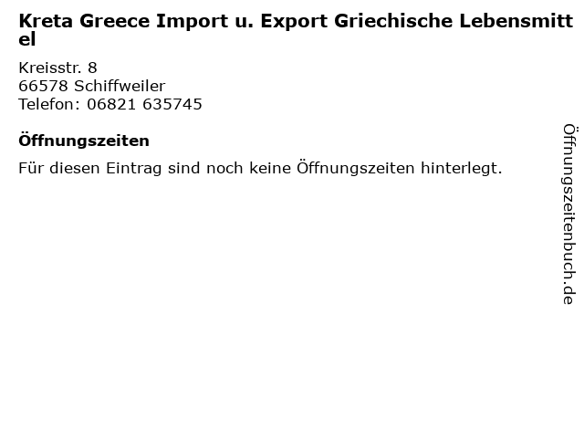 ᐅ Offnungszeiten Kreta Greece Import U Export Griechische Lebensmittel Kreisstr 8 In Schiffweiler