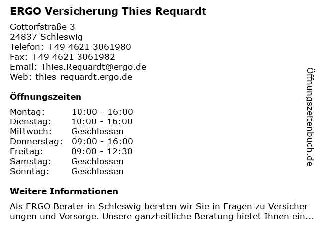 ᐅ Offnungszeiten Ergo Versicherung Thies Requardt Gottorfstr 3 In Schleswig