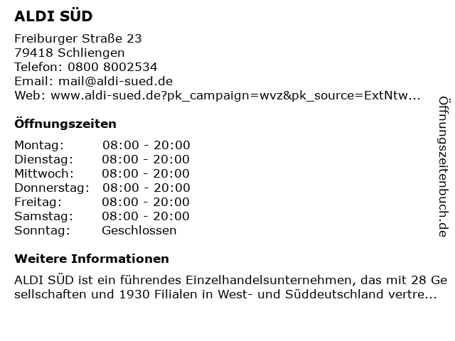 Aldi Süd öffnungszeiten über Weihnachten 2022 ᐅ Öffnungszeiten „ALDI SÜD“ Freiburger straße 23 in Schliengen