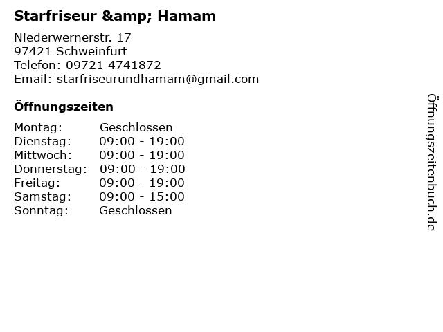 Starfriseur Hamam Schweinfurt Niederwerrner 17 Schweinfurt 2021