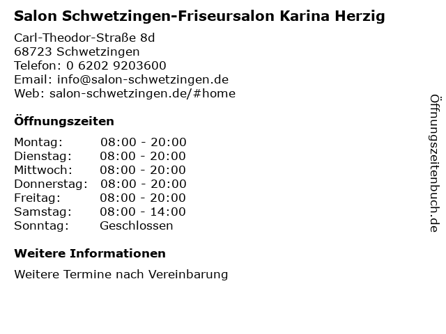 ᐅ Offnungszeiten Salon Schwetzingen Friseursalon Karina Herzig Carl Theodor Strasse 8d In Schwetzingen