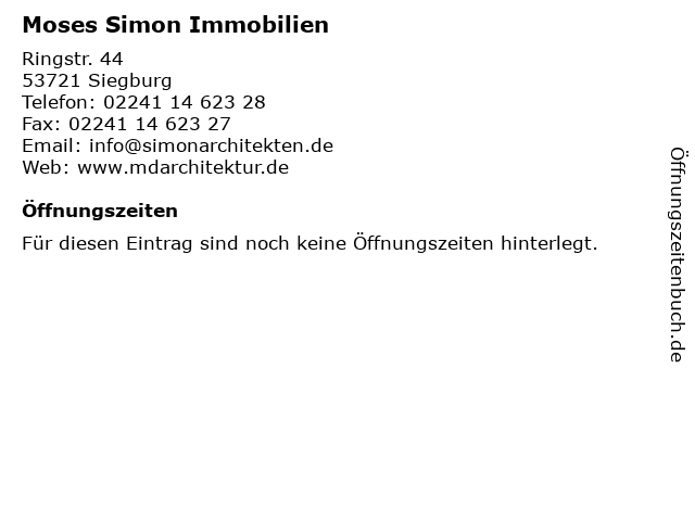 ᐅ Offnungszeiten Moses Simon Immobilien Ringstr 44 In Siegburg