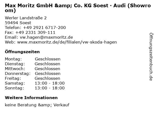 ᐅ Offnungszeiten Max Moritz Gmbh Co Kg Soest Audi