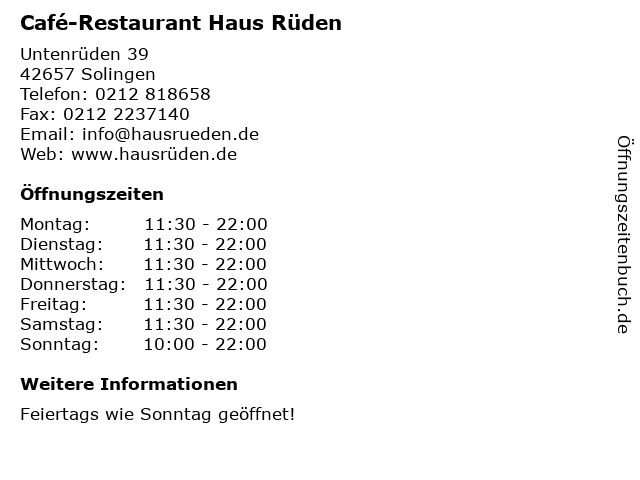 ᐅ Offnungszeiten Cafe Restaurant Haus Ruden Untenruden 39 In