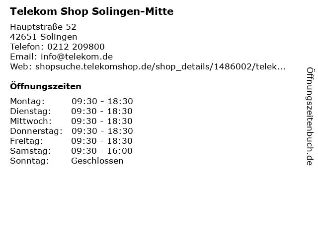 ᐅ Offnungszeiten Telekom Shop Solingen Mitte Hauptstrasse 52 In Solingen