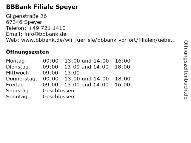 á… Offnungszeiten Bbbank Eg Filiale Speyer Gilgenstrasse 26 In Speyer