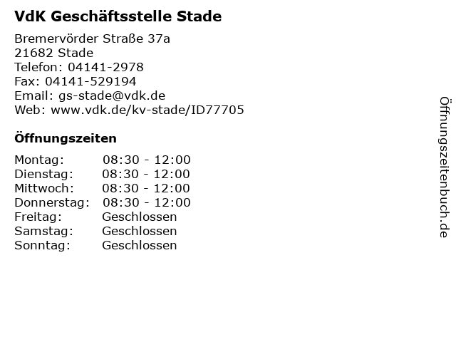 ᐅ Offnungszeiten Vdk Geschaftsstelle Stade Sprechzeiten Bremervorder Strasse 37a In Stade