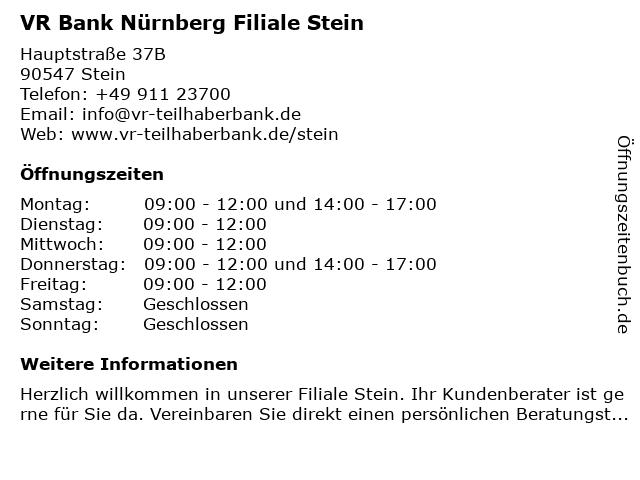 á… Offnungszeiten Volksbank Raiffeisenbank Nurnberg Eg Kompetenzzentrum Stein Hauptstrasse 37b In Stein