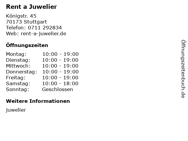 ᐅ Offnungszeiten Rent A Juwelier Konigstr 45 In Stuttgart