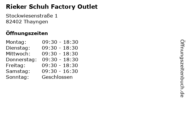 Markér Tulipaner Karu ᐅ Öffnungszeiten „Rieker Schuh Factory Outlet“ | Stockwiesenstraße 1 in  Thayngen