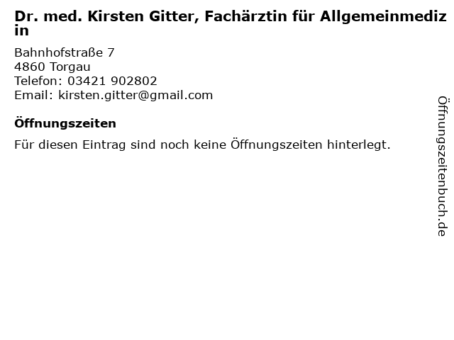 ᐅ Offnungszeiten Dr Med Kirsten Gitter Bahnhofstrasse 7 In