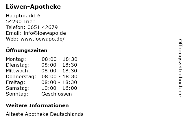 ᐅ Offnungszeiten Lowen Apotheke Hauptmarkt 6 In Trier