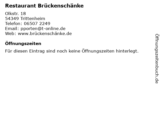 ᐅ Offnungszeiten Restaurant Bruckenschanke Olkstr 18 In