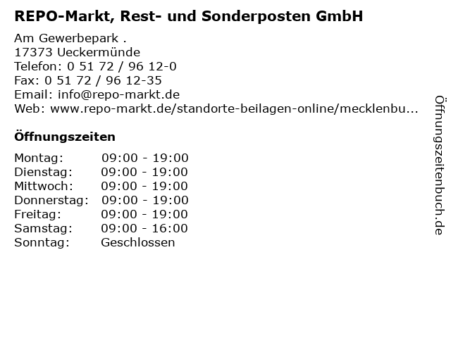 ᐅ Öffnungszeiten „REPO-Markt, Rest- und Sonderposten GmbH ...