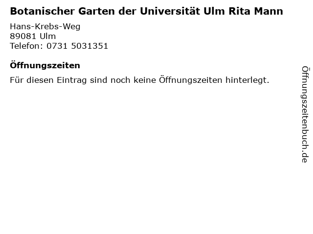 ᐅ Offnungszeiten Botanischer Garten Der Universitat Ulm Rita