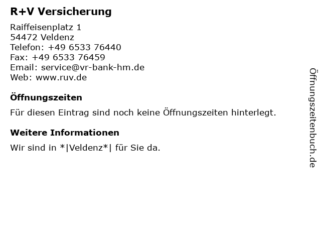 á… Offnungszeiten R V Versicherung Raiffeisenplatz 1 In Veldenz