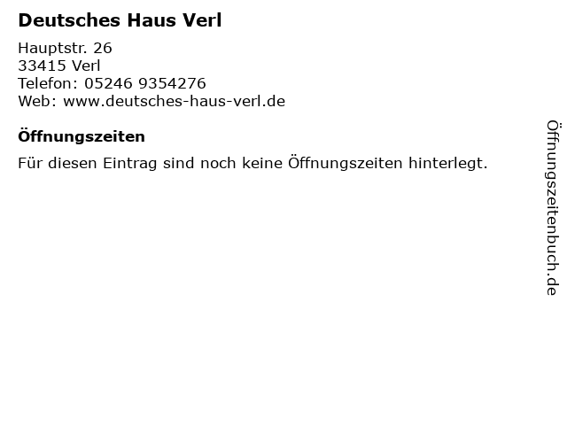 ᐅ Offnungszeiten Deutsches Haus Verl Hauptstr 26 In Verl