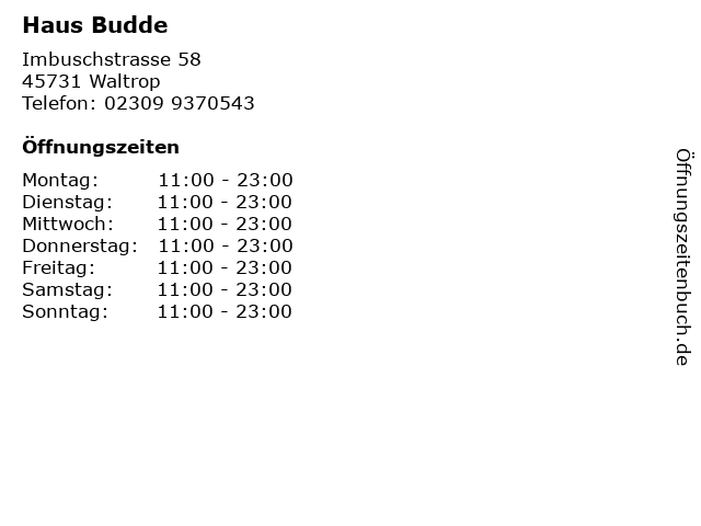 ᐅ Offnungszeiten Haus Budde Imbuschstrasse 58 In Waltrop