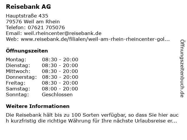 á… Offnungszeiten Reisebank Ag Hauptstrasse 435 In Weil Am Rhein