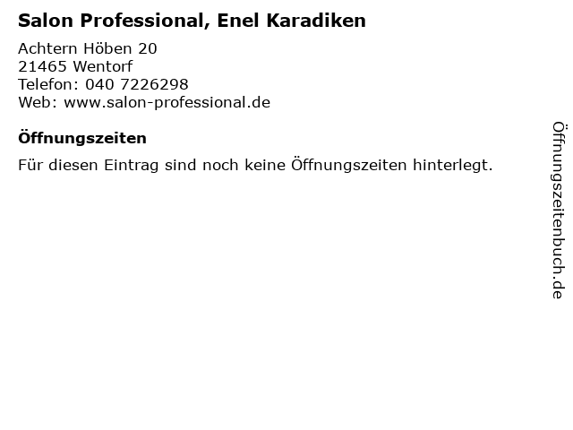 ᐅ Offnungszeiten Salon Professional Enel Karadiken Achtern Hoben In Wentorf