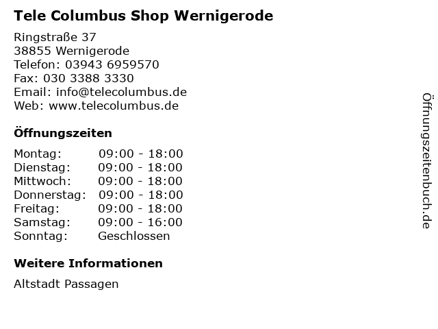 ᐅ Offnungszeiten Tele Columbus Shop Wernigerode Ringstrasse 37 In Wernigerode