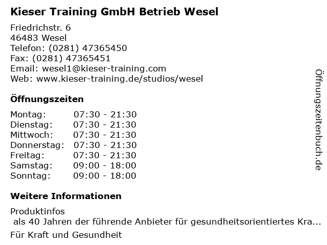 ᐅ Offnungszeiten Kieser Training Gmbh Betrieb Wesel