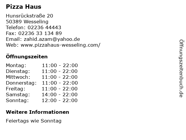 ᐅ Offnungszeiten Pizza Haus Hunsruckstrasse 20 In Wesseling