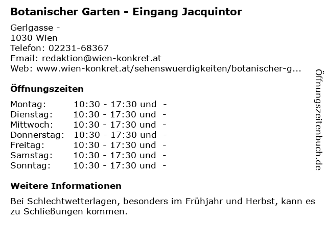 ᐅ Offnungszeiten Botanischer Garten Eingang Jacquintor