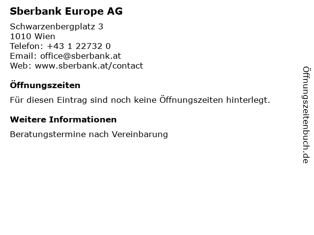 ᐅ Offnungszeiten Sberbank Europe Ag Schwarzenbergplatz 3 In Wien