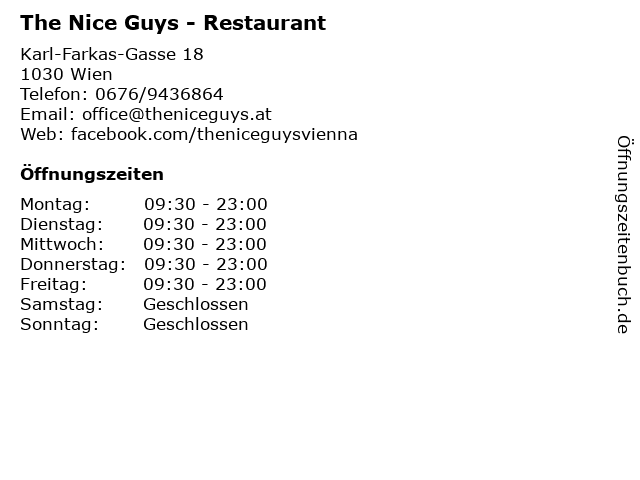 á… Offnungszeiten The Nice Guys Restaurant Karl Farkas Gasse 18 In Wien