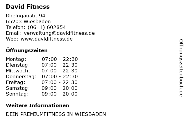 David fitness öffnungszeiten