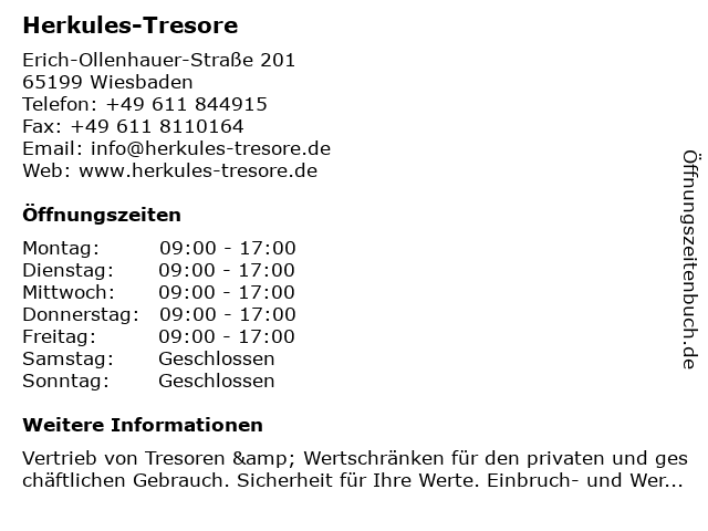 ᐅ Offnungszeiten Herkules Tresore Erich Ollenhauer Strasse 1 In Wiesbaden