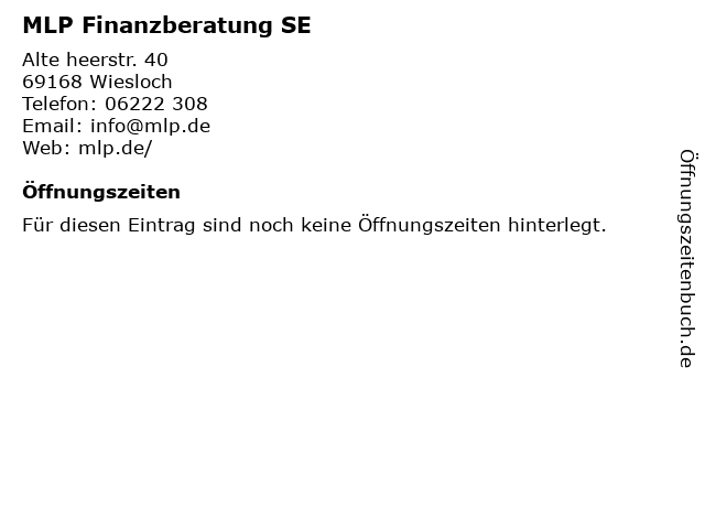 ᐅ Offnungszeiten Mlp Finanzberatung Se Alte Heerstr 40 In Wiesloch