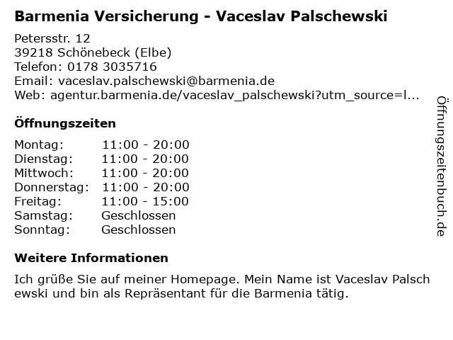 ᐅ Offnungszeiten Barmenia Versicherung Vaceslav Palschewski Salzdahlumer Str 63 In Wolfenbuttel