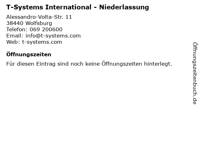 ᐅ Offnungszeiten T Systems International Niederlassung Alessandro Volta Str 11 In Wolfsburg