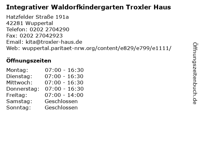 ᐅ Offnungszeiten Integrativer Waldorfkindergarten Troxler Haus