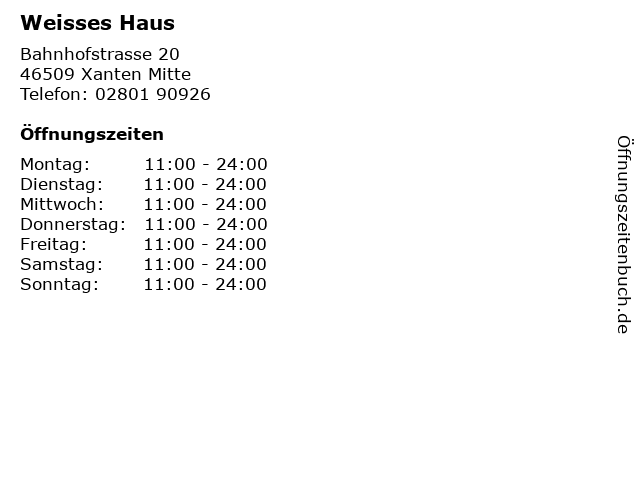 ᐅ Offnungszeiten Weisses Haus Bahnhofstrasse 20 In Xanten Mitte