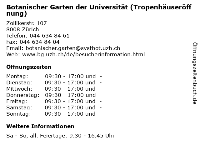 ᐅ Offnungszeiten Botanischer Garten Der Universitat